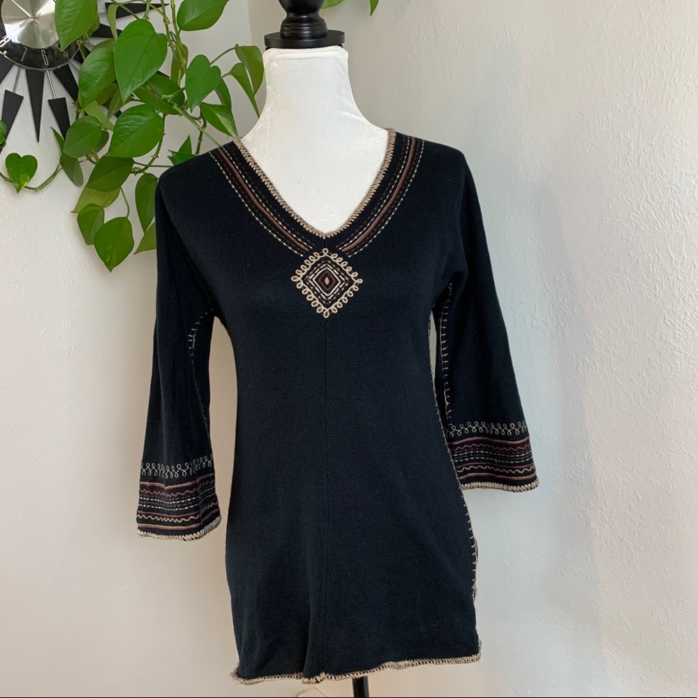Lucky Brand Black Boho Tunic with embroidery.